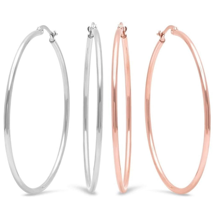 2-Pairs: Stainless Steel 50mm Hoop Earring Set Image 1