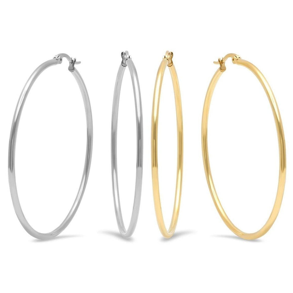 2-Pairs: Stainless Steel 50mm Hoop Earring Set Image 2