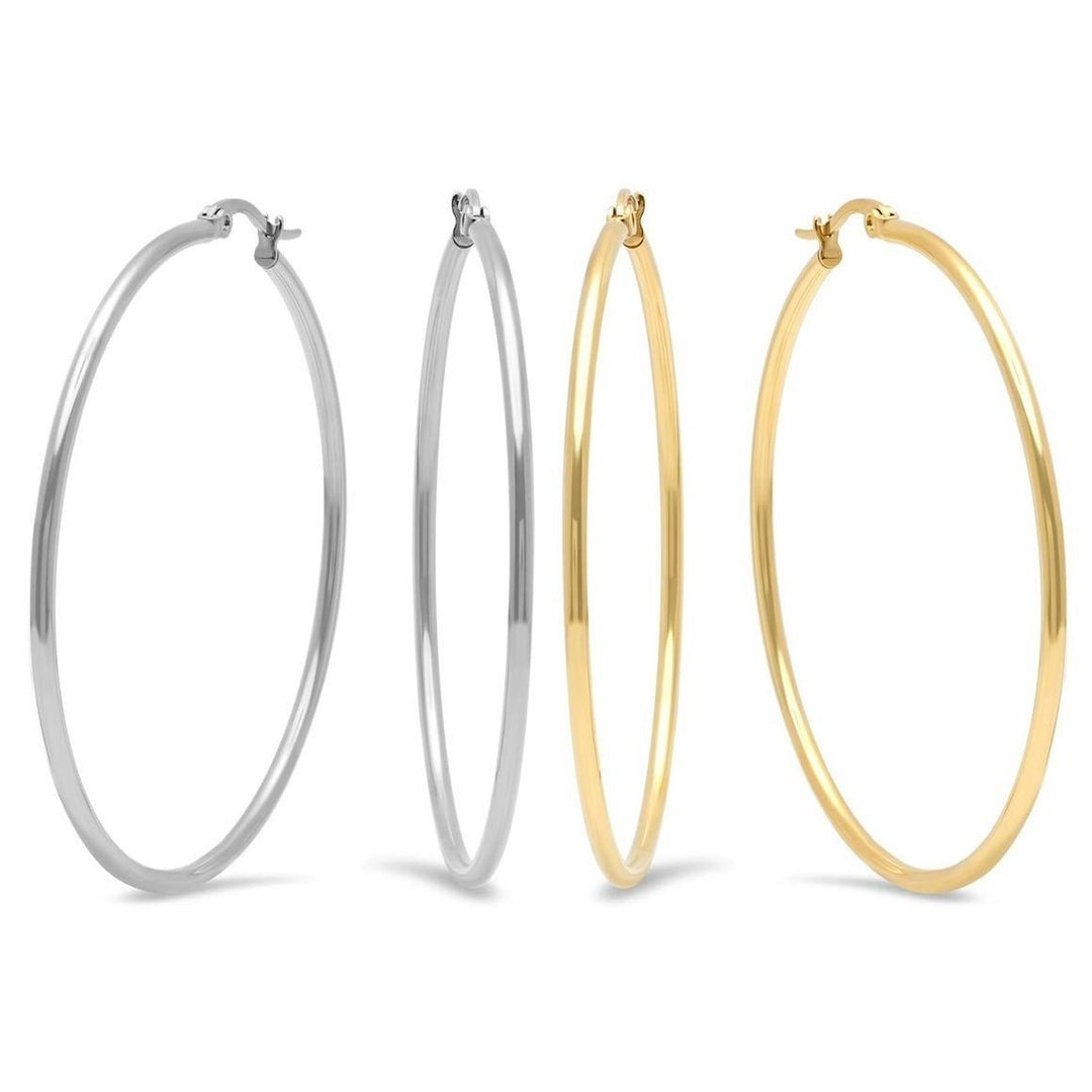 2-Pairs: Stainless Steel 50mm Hoop Earring Set Image 2