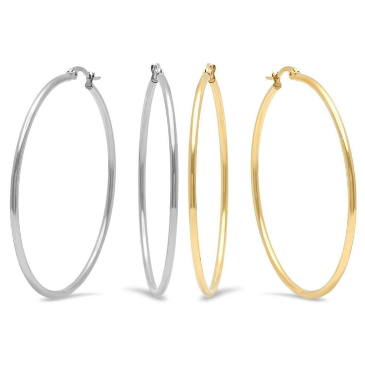 2-Pairs: Stainless Steel 50mm Hoop Earring Set Image 1