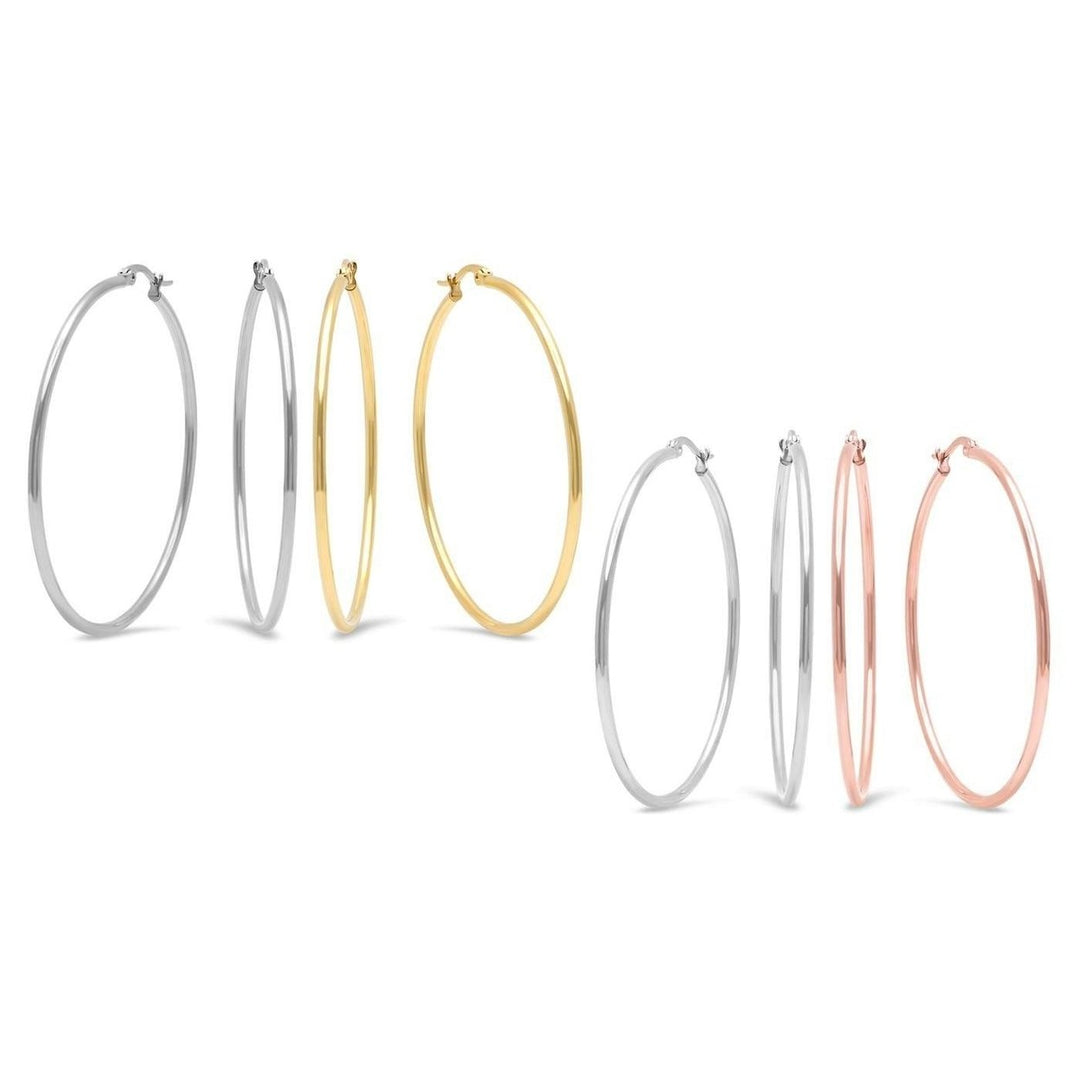 2-Pairs: Stainless Steel 50mm Hoop Earring Set Image 3