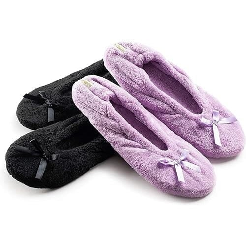 2-Pairs: Roxoni Womens Terry Classic Cotton and Velour Ballerina Slippers Image 1