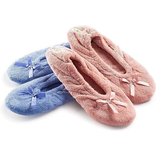 2-Pairs: Roxoni Womens Terry Classic Cotton and Velour Ballerina Slippers Image 2