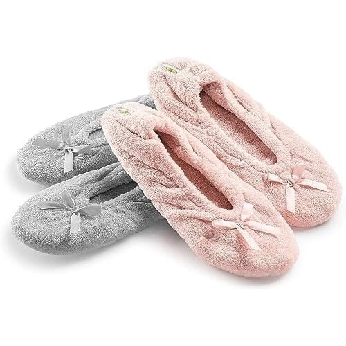 2-Pairs: Roxoni Womens Terry Classic Cotton and Velour Ballerina Slippers Image 3