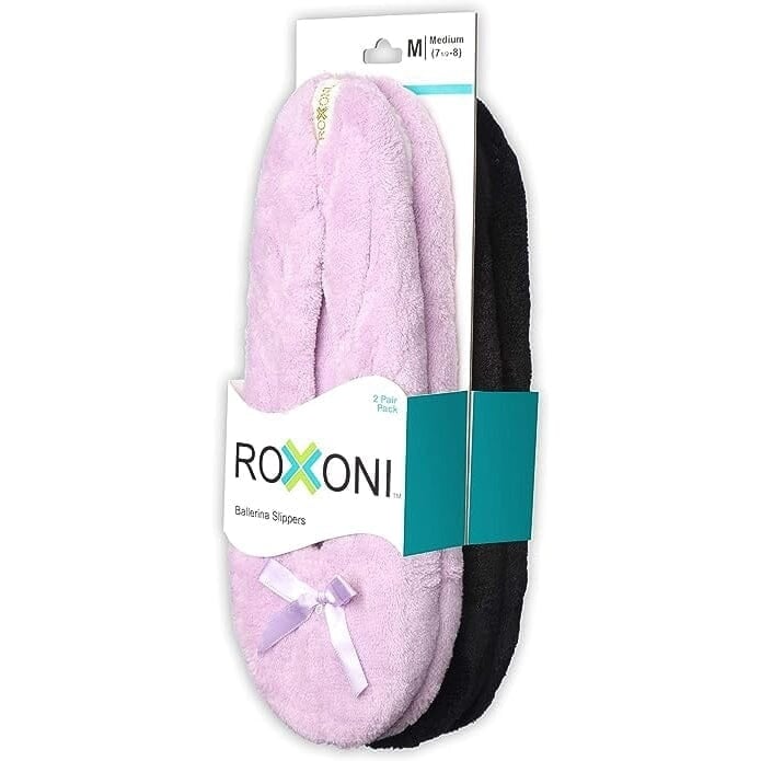 2-Pairs: Roxoni Womens Terry Classic Cotton and Velour Ballerina Slippers Image 4