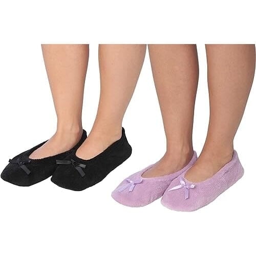 2-Pairs: Roxoni Womens Terry Classic Cotton and Velour Ballerina Slippers Image 6