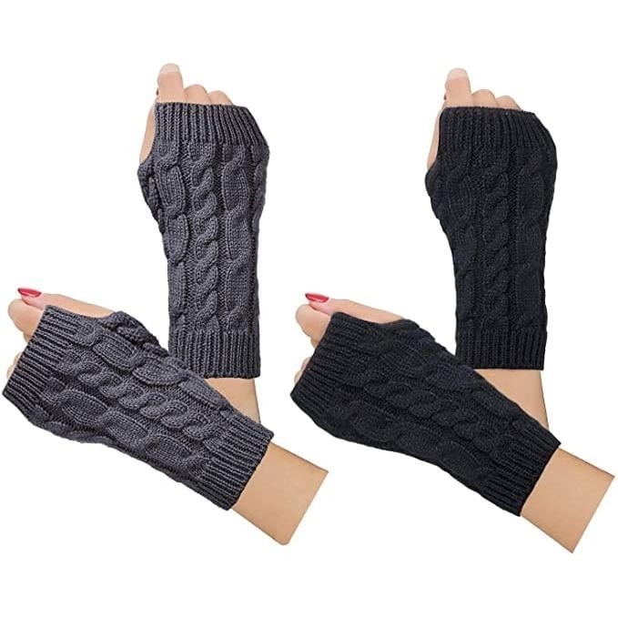 2-Pairs: Womens Winter Warm Knit Fingerless Gloves Image 1