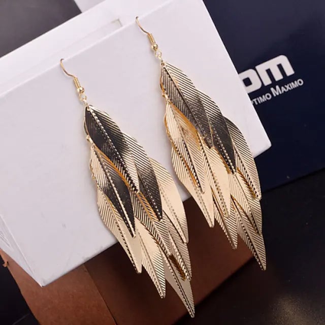 2-Pairs: Womens Alloy Leaf Drop Earrings Image 2