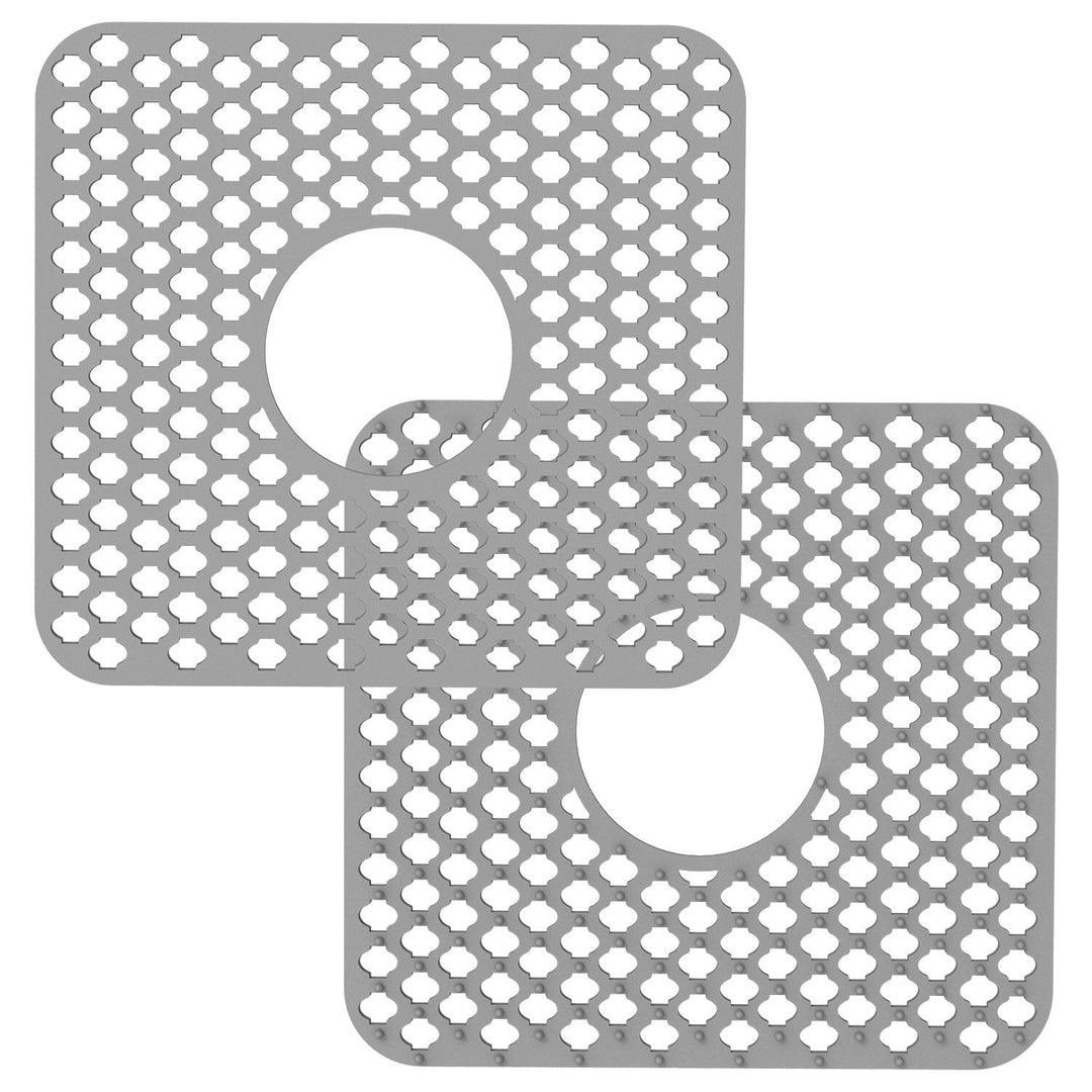 2-Piece: Silicon Grid Sink Mat with Central Drain Hole Image 3