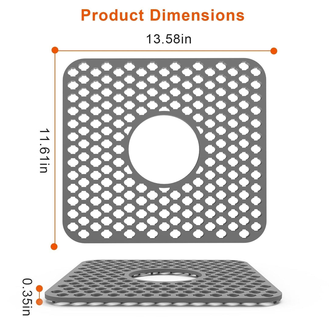 2-Piece: Silicon Grid Sink Mat with Central Drain Hole Image 4