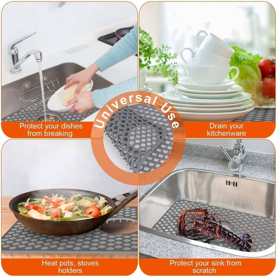 2-Piece: Silicon Grid Sink Mat with Central Drain Hole Image 10