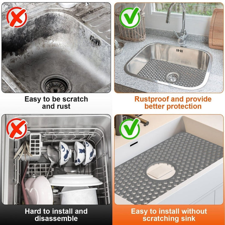 2-Piece: Silicon Grid Sink Mat with Central Drain Hole Image 11