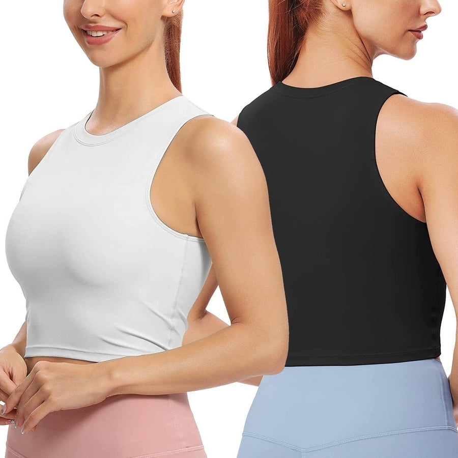 2-Piece: Women Sleeveless Cropped Tank top High Neck Image 1