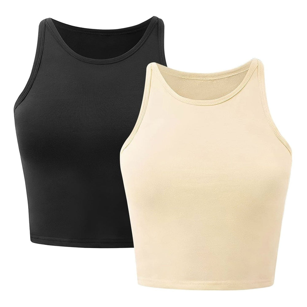 2-Piece: Women Sleeveless Cropped Tank top High Neck Image 2