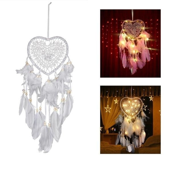 2-Pieces: Romantic LED Dream Catcher with Feather Dreamcatcher Night Light Image 1