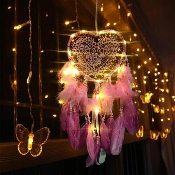 2-Pieces: Romantic LED Dream Catcher with Feather Dreamcatcher Night Light Image 7