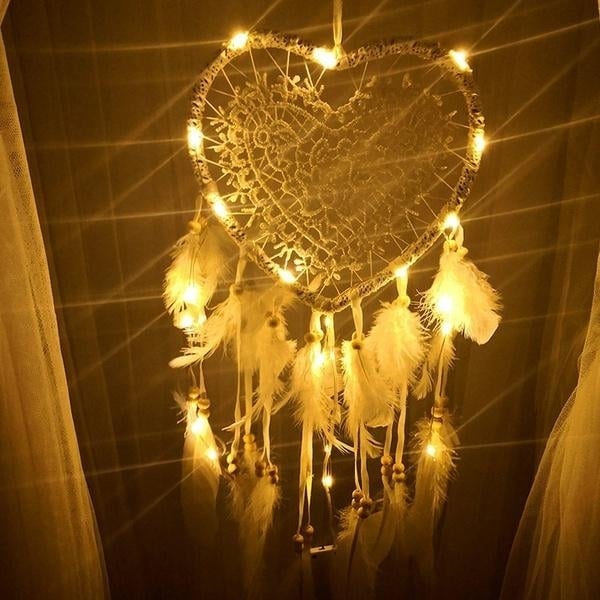 2-Pieces: Romantic LED Dream Catcher with Feather Dreamcatcher Night Light Image 8