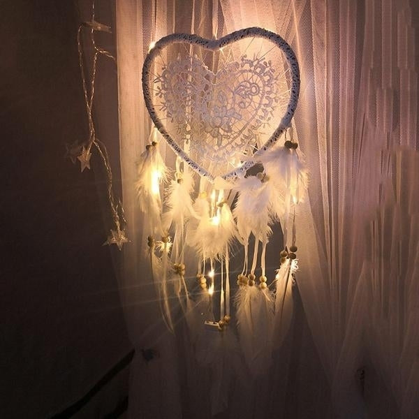 2-Pieces: Romantic LED Dream Catcher with Feather Dreamcatcher Night Light Image 12