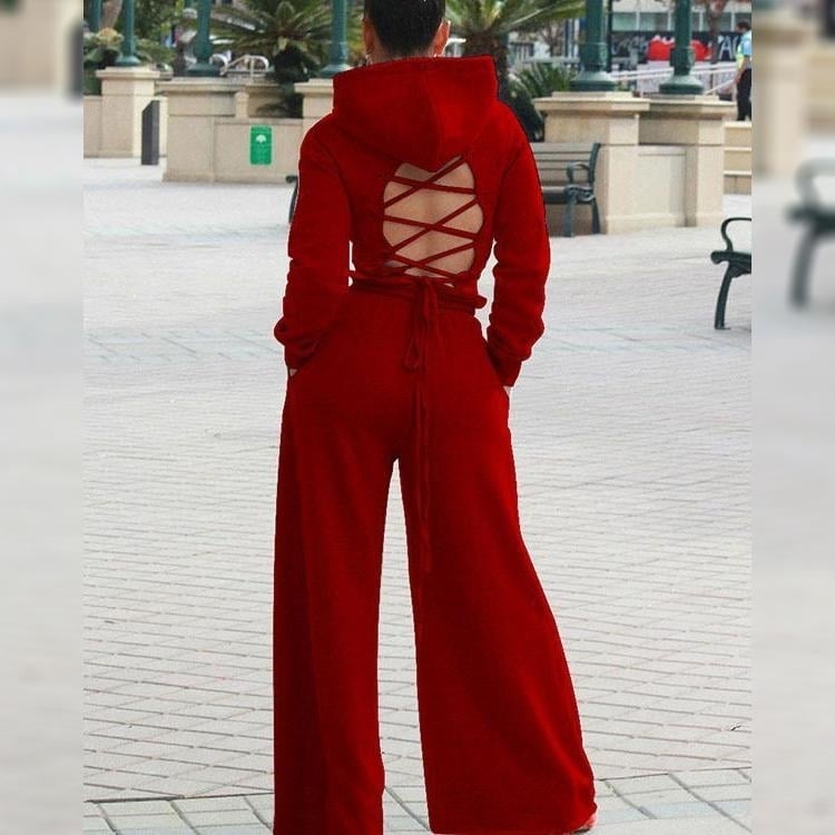 2-Piece: Drawstring Open Back Loose Trouser Legs Suit Image 4