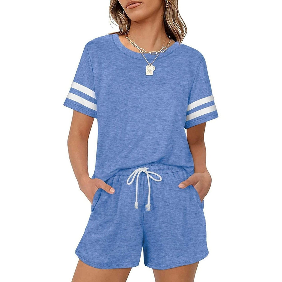 2-Piece: Loungewear for Women Short Sleeve Sweatsuit Sets Crewneck Loose Fit Outfits Image 1