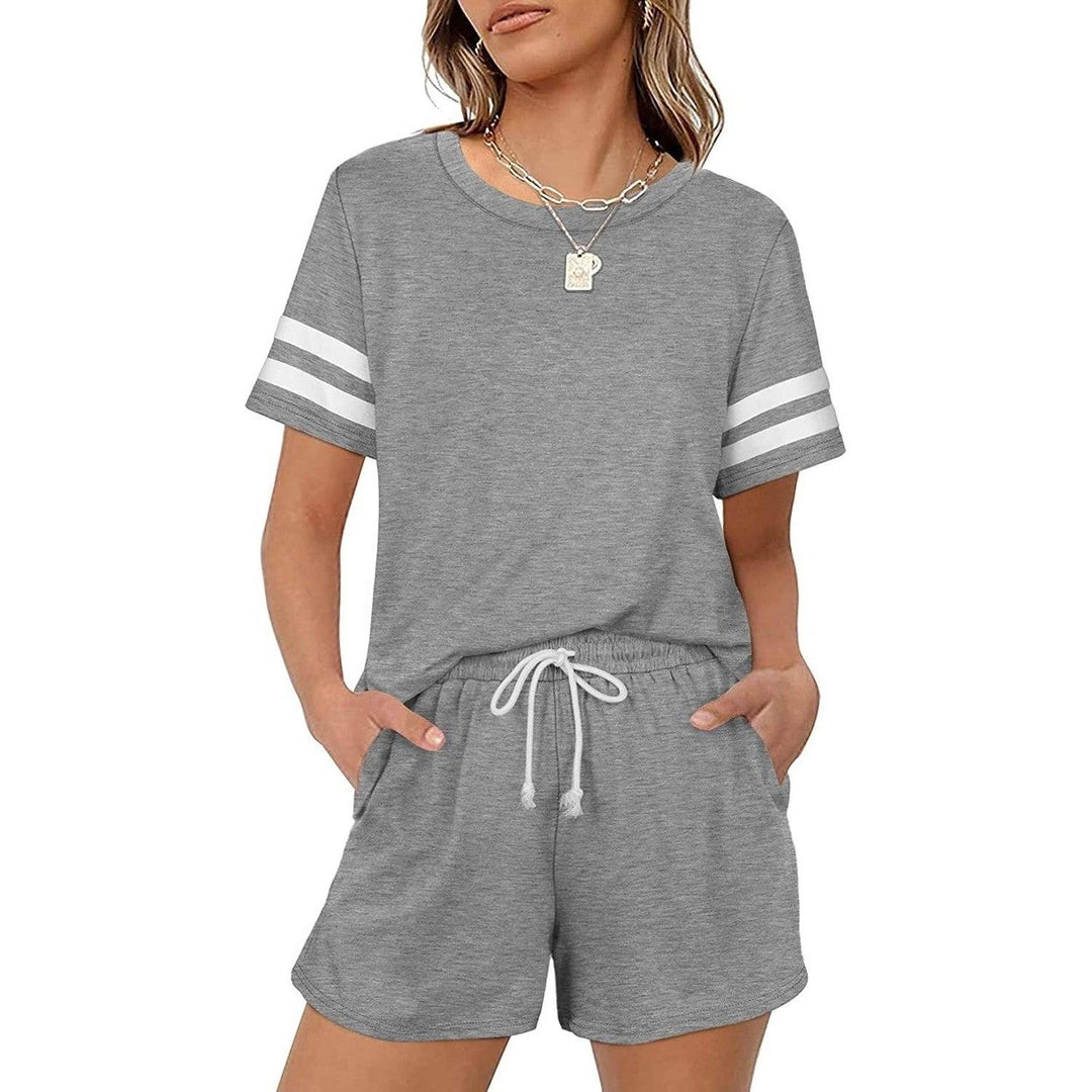 2-Piece: Loungewear for Women Short Sleeve Sweatsuit Sets Crewneck Loose Fit Outfits Image 2