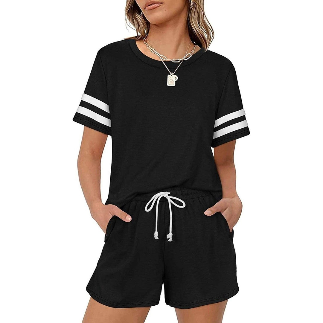 2-Piece: Loungewear for Women Short Sleeve Sweatsuit Sets Crewneck Loose Fit Outfits Image 4