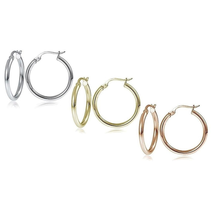 25mm Classic French Lock Hoops in Solid Sterling Silver Image 1