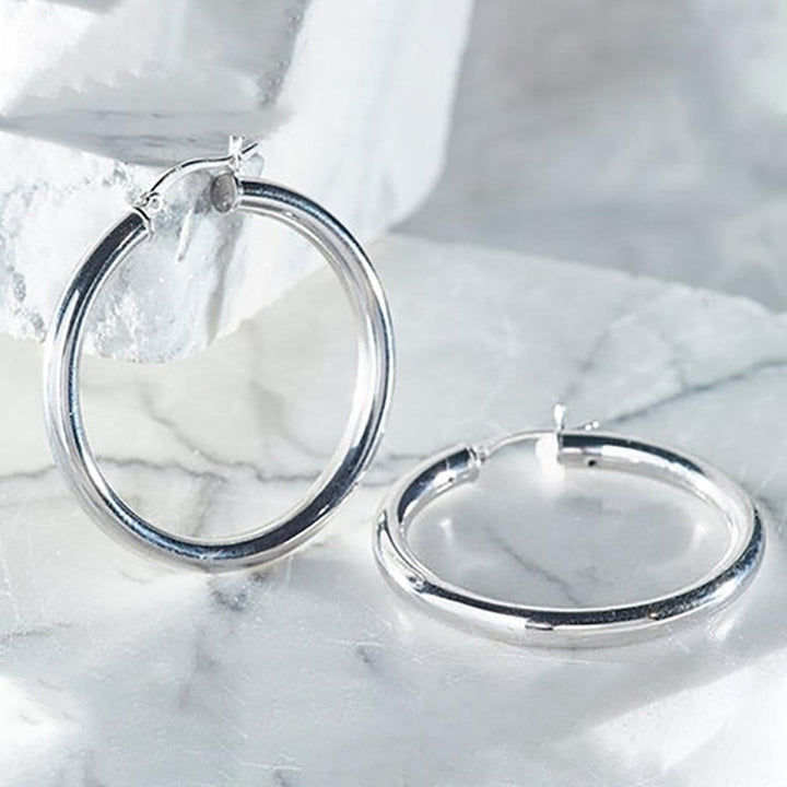 25mm Classic French Lock Hoops in Solid Sterling Silver Image 4