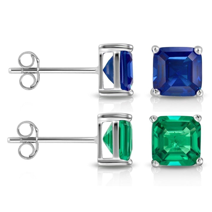 2CTW Created Emerald Asscher Cut Stud Earrings by MUIBLU Gems Image 1