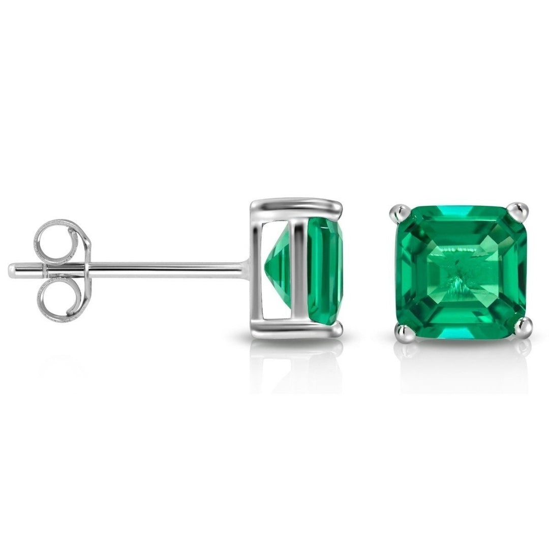 2CTW Created Emerald Asscher Cut Stud Earrings by MUIBLU Gems Image 3