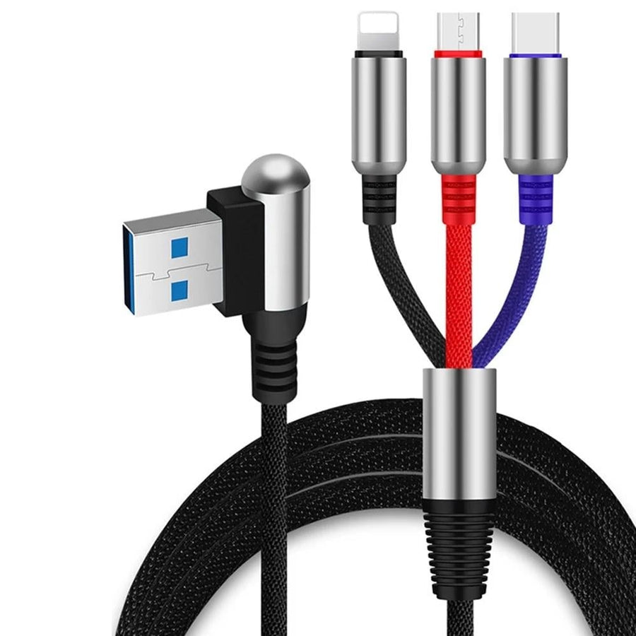 3-In-1 Charging Cable USB to Micro USB + Type C + Lightning Charging Cable Fast Charging Image 1