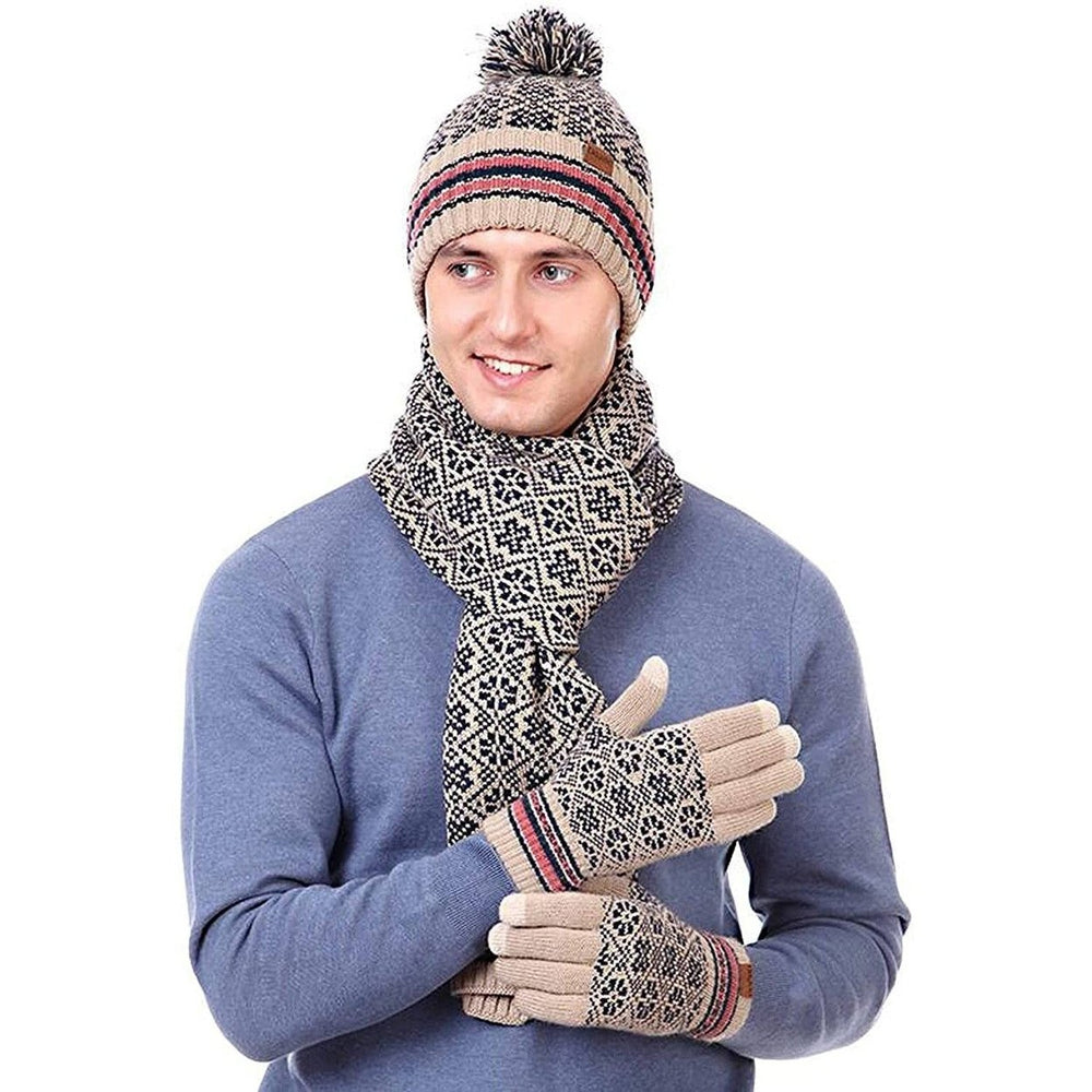 3-in-1 Soft Warm Thick Cable Knitted Beanie Hat Scarf and Gloves Winter Set Image 2