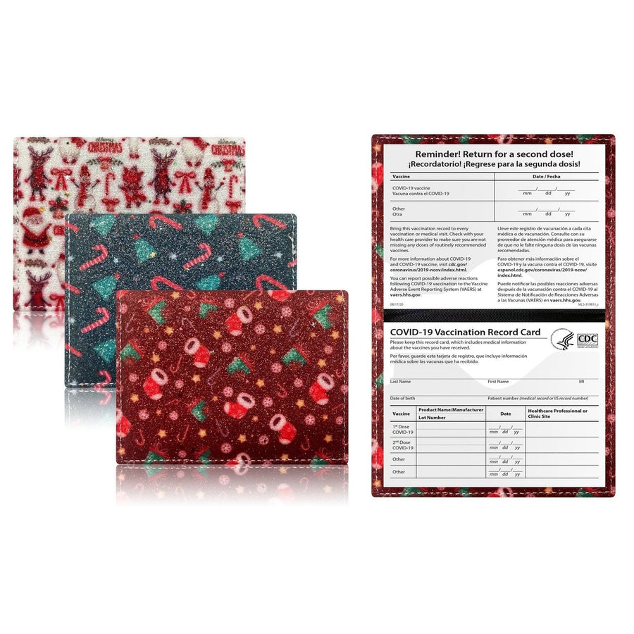 3-Pack: Faux Leather Holiday Themed CDC Vaccination Card Holder Image 1