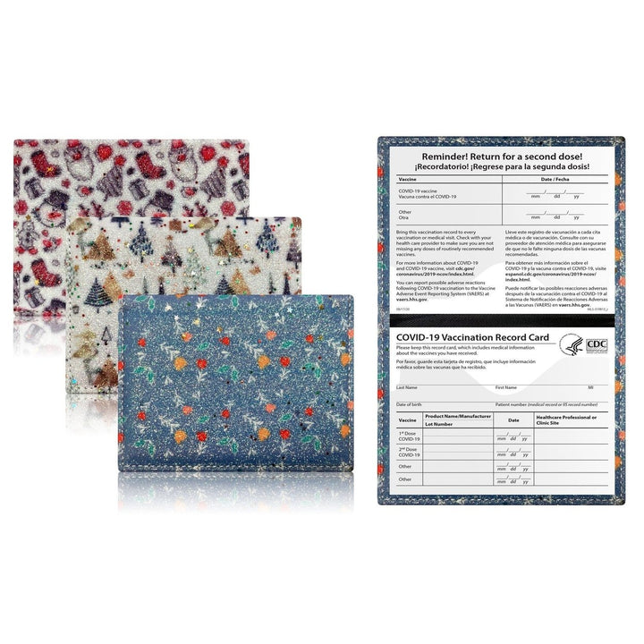 3-Pack: Faux Leather Holiday Themed CDC Vaccination Card Holder Image 1