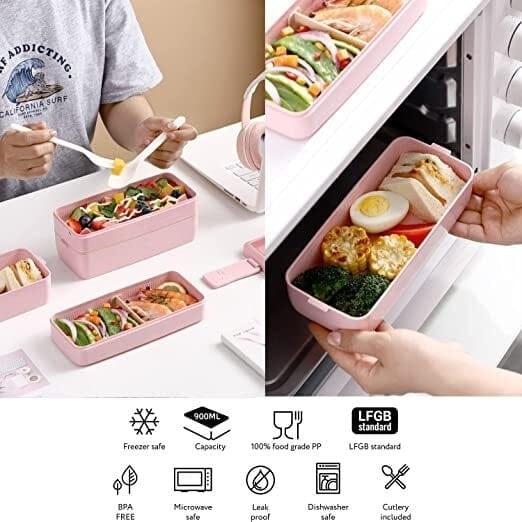 3-Layer Stackable Bento Box Japanese Lunch Box Kit with Spoon and Fork Image 8