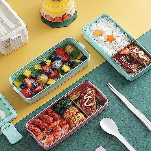 3-Layer Stackable Bento Box Japanese Lunch Box Kit with Spoon and Fork Image 10