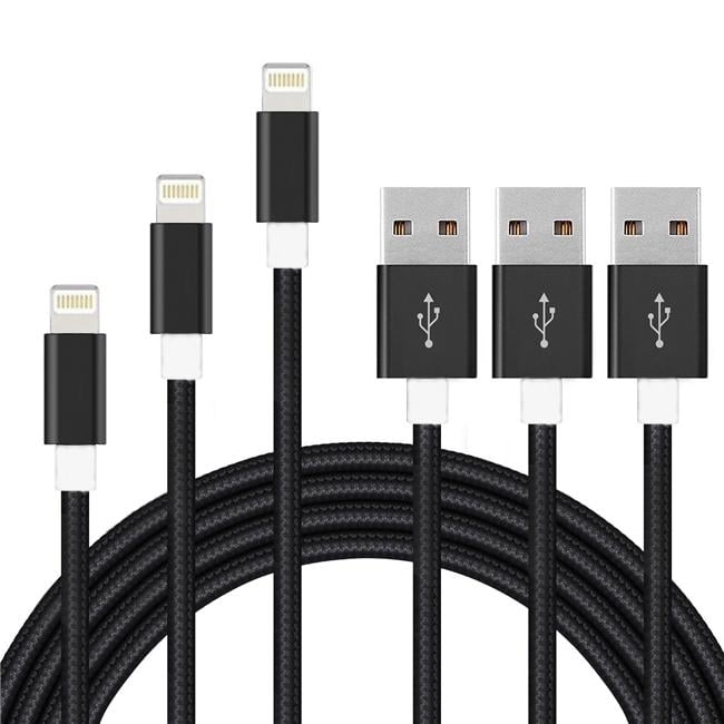 3-Pack: 10FT Heavy Duty Braided iPhone Lightning USB Cable Image 1