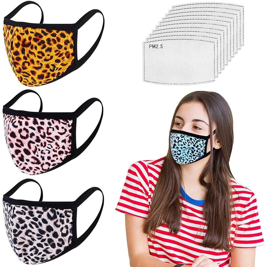 3-Pack: Adult Cotton Reusable Face Masks with 10 Filters Image 1