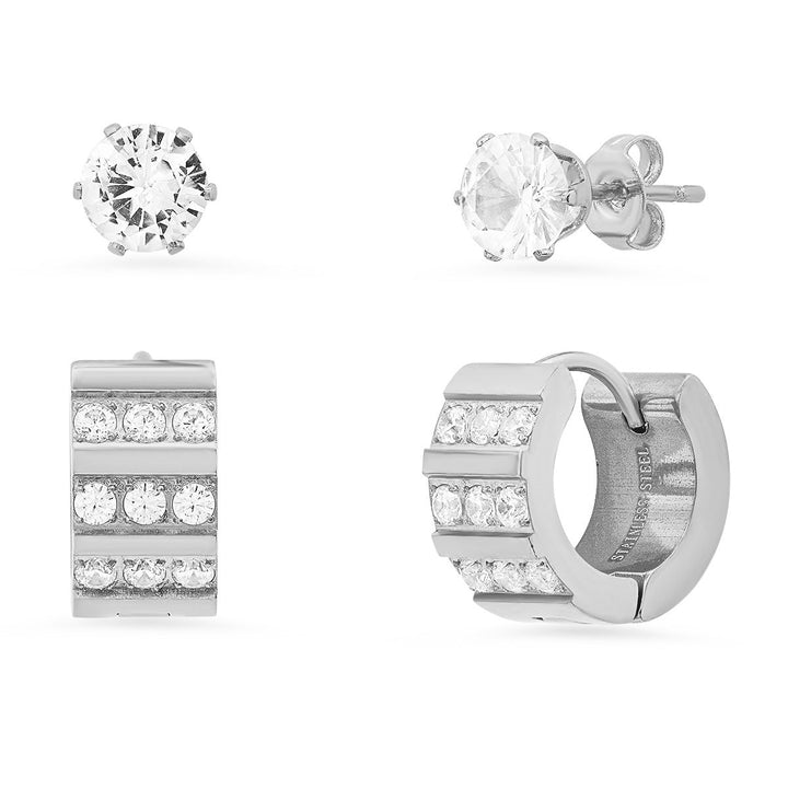 2-Piece Set: Stainless Steel and Simulated Diamond Cross Studs/Huggie Earrings Image 1