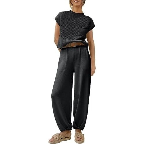 2-Piece Set: Womens Knit Pullover Tops and High Waisted Pants Tracksuit Lounge Sets Image 1