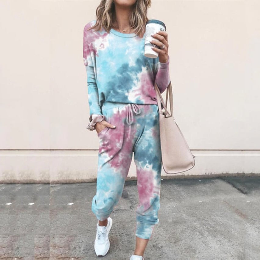 2-Piece Set: Womens Basic Tie Dye Sweatshirt Tracksuit Pants Sets Image 1