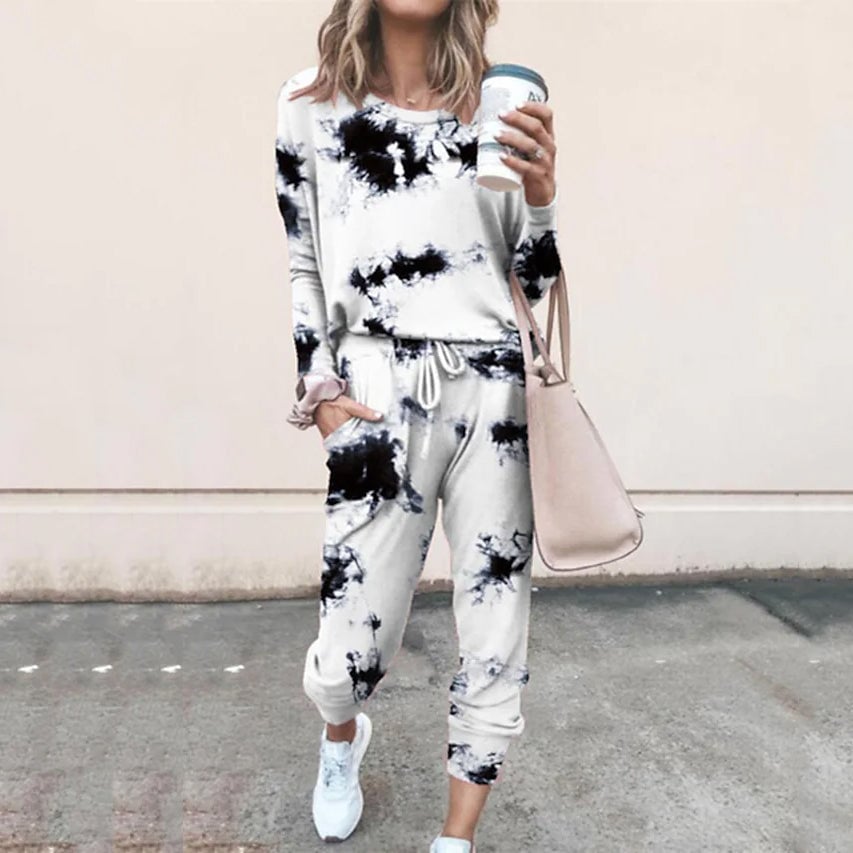 2-Piece Set: Womens Basic Tie Dye Sweatshirt Tracksuit Pants Sets Image 2