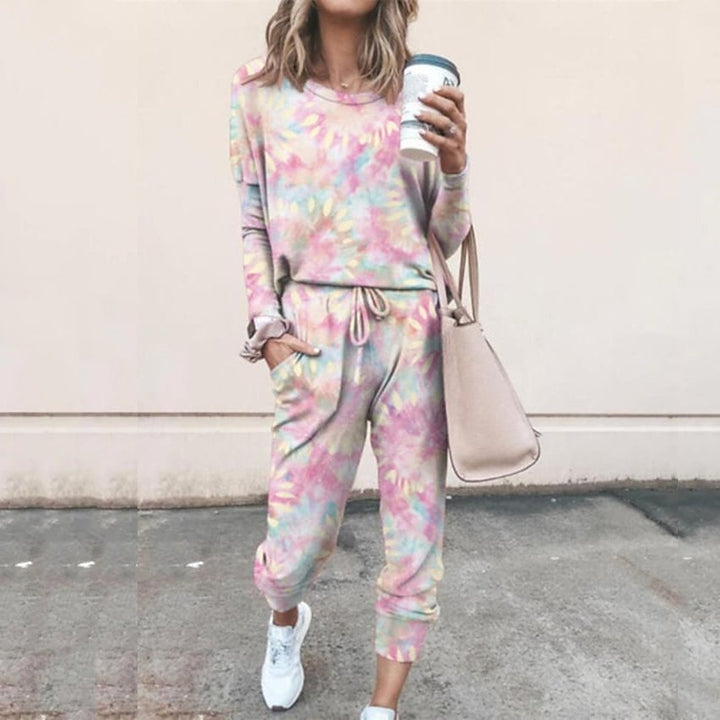 2-Piece Set: Womens Basic Tie Dye Sweatshirt Tracksuit Pants Sets Image 3