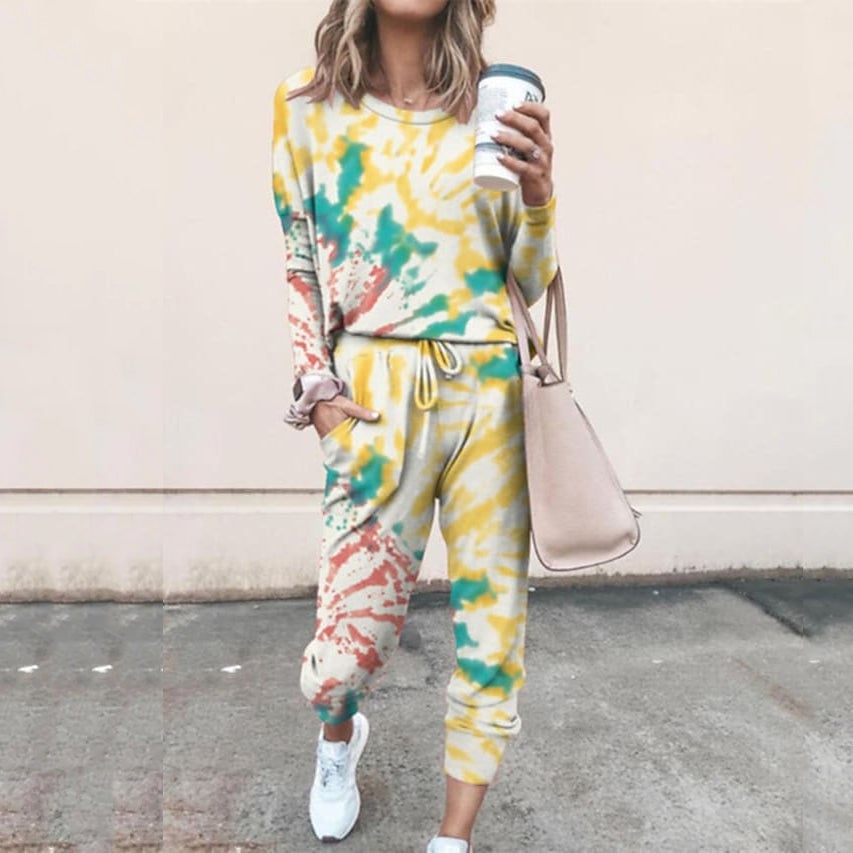 2-Piece Set: Womens Basic Tie Dye Sweatshirt Tracksuit Pants Sets Image 4