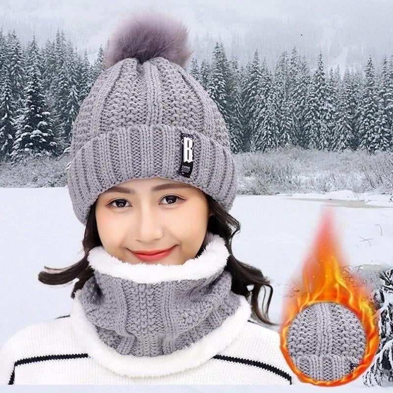 2-Piece Set: Womens Knitted Hat Scarf Caps Neck Warmer Winter Hat Image 2