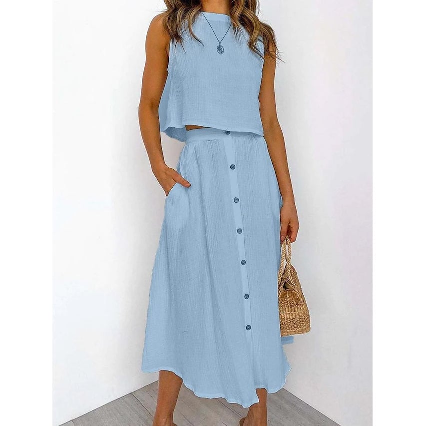 2-Piece Set: Womens Solid Color Casual Dress Image 3