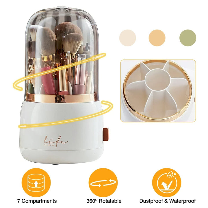 360  Rotating Makeup Brush Holder with Lid Makeup Organizer Image 4