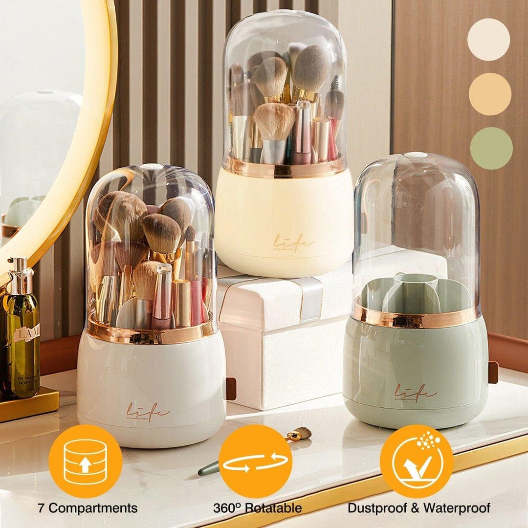 360  Rotating Makeup Brush Holder with Lid Makeup Organizer Image 6