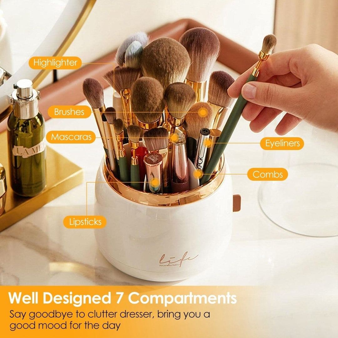 360  Rotating Makeup Brush Holder with Lid Makeup Organizer Image 7