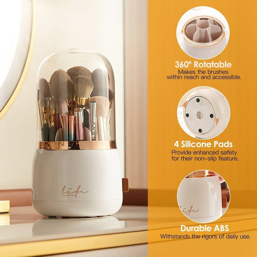 360  Rotating Makeup Brush Holder with Lid Makeup Organizer Image 8